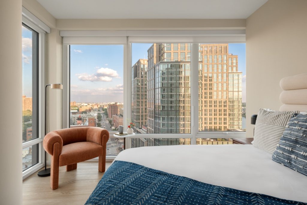 Bedroom in one of Maven's luxury apartments in The Bronx, NY