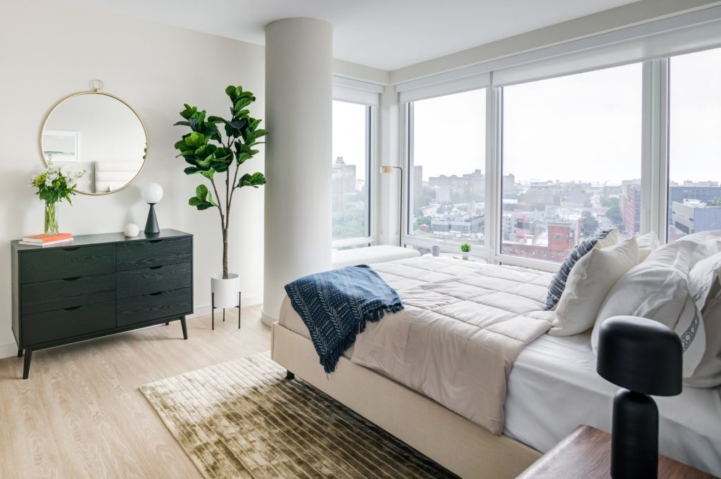 Bedroom in one of Maven's luxury apartments in The Bronx, NY